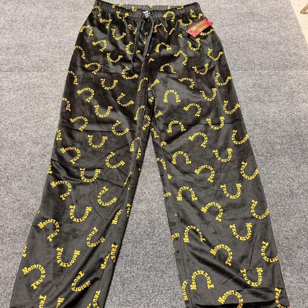 True Religion Pants Mens Large Black Horseshoe Logo Sleepwear Lounge Pajama